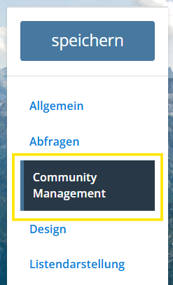 Screenshot des Menüpunkts Community Management