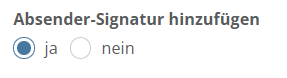 Screenshot der Optionen, ob die Absender-Signatur hinzugefügt werden soll oder nicht