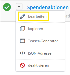 Screenshot des Menüpunkts "bearbeiten"