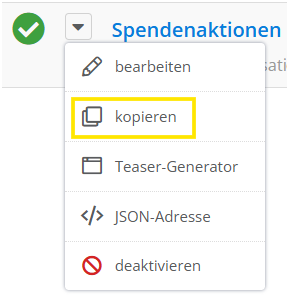 Screenshot des Menüpunkts "kopieren"