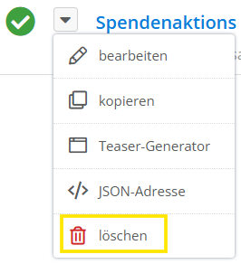 Screenshot des Menüpunkts "löschen"