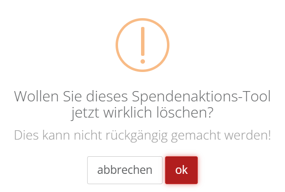 Screenshot des Hinweises vor dem Löschen