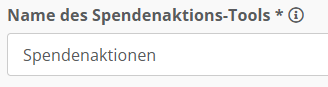 Screenshot der Einstellung für den Namen des Spendenaktions-Tools