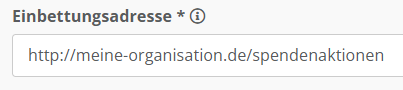 Screenshot der Konfiguration der Einbettungsadresse