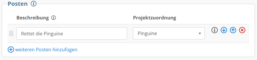 Screenshot der Posten-Konfiguration