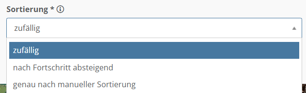 Screenshot der Auswahl der Sortierung