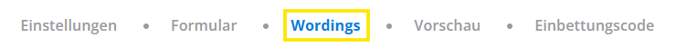 Screenshot vom Menüpunkt Wordings