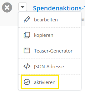 Screenshot des Menüpunkts "aktivieren"