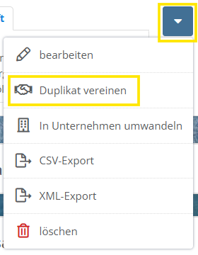 Screenshot des Menüpunkts Duplikate vereinen