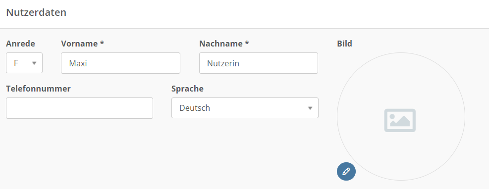 Screenshot der Bearbeitungsmaske für die Nutzerdaten