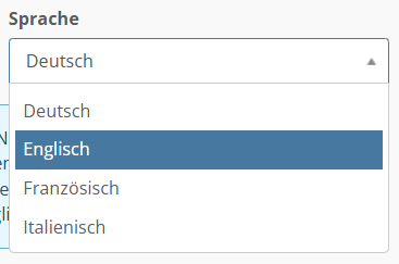 Screenshot der Auswahlmöglichkeiten für Sprachen