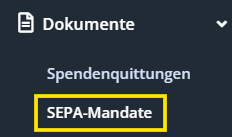 Screenshot des Menüpunkts SEPA-Mandate