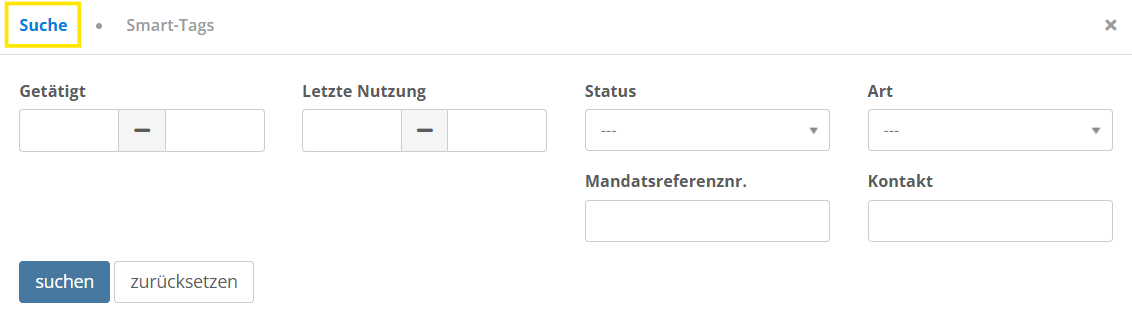 Screenshot des Reiters Suche