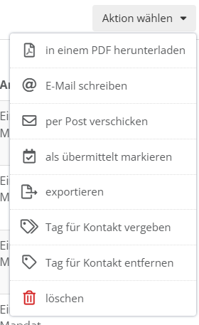 Screenshot der Option Aktion wählen