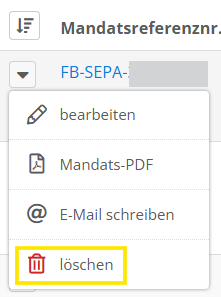 Screenshot des Menüpunkts löschen