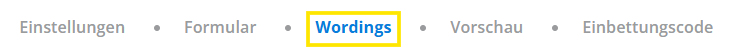Screenshot des Menüpunkts Wordings