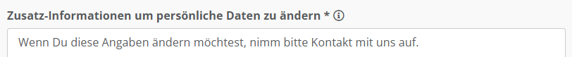 Screenshot der Konfiguration für den Infotext zum Ändern der persönlichen Daten
