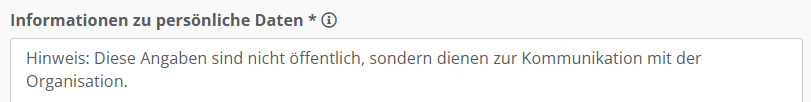 Screenshot der Konfiguration für den Infotext zu den persönlichen Daten