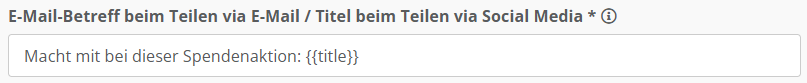 Screenshot der Konfiguration für den E-Mail-Betreff oder dem Titel beim Teilen über Social Media