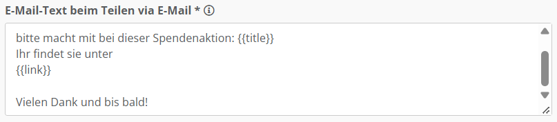 Screenshot der Konfiguration für den E-Mail-Text beim Teilen über E-Mail