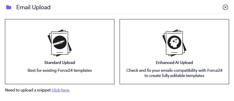 Standard Upload and Enhanced AI Upload options