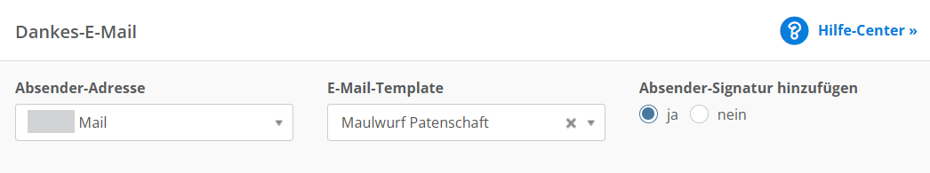 Screenshot der Konfigurationsmaske für die Dankes-E-Mail