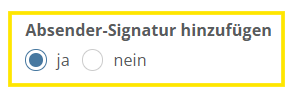 Screenshot der Auswahl für die Signatur