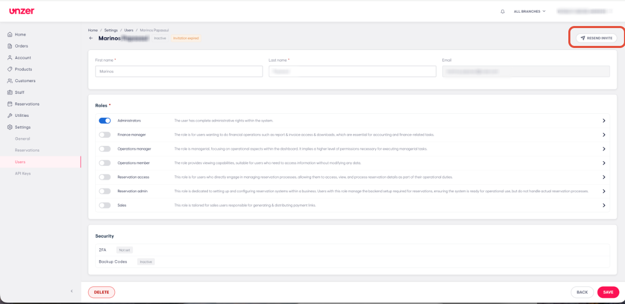 Resend invite option