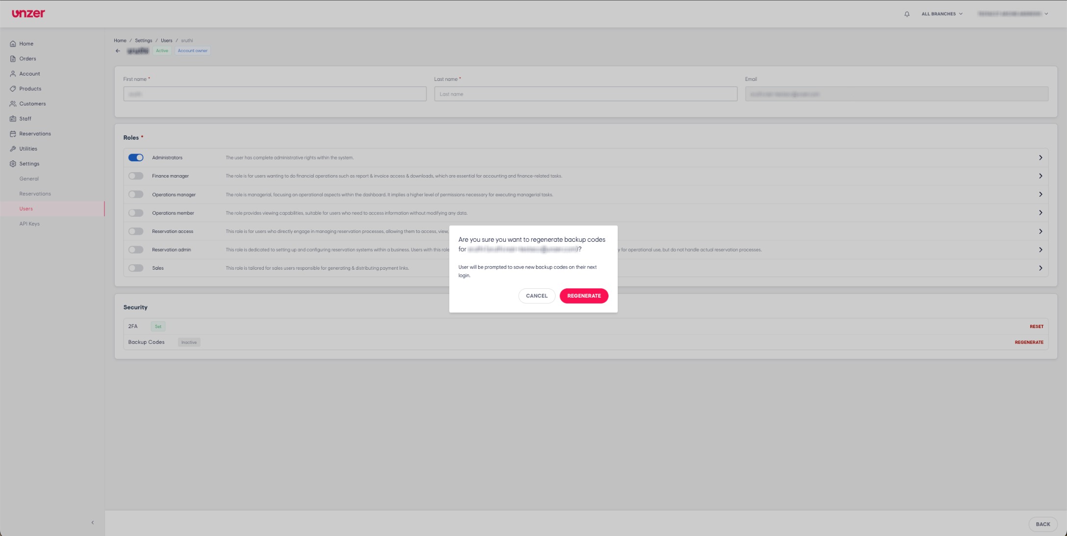 Confirm regenerate backup codes