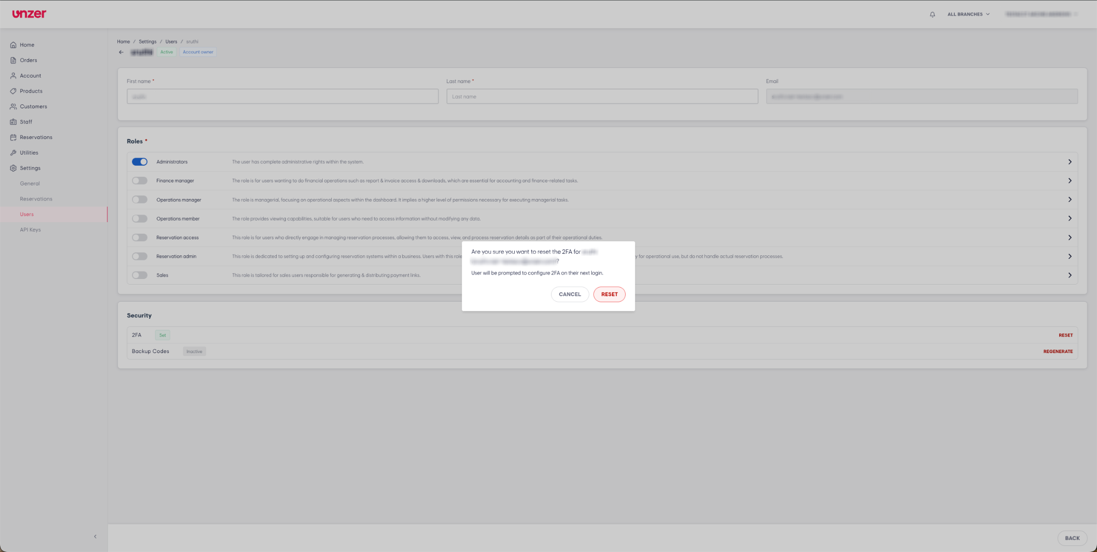 Reset 2FA option