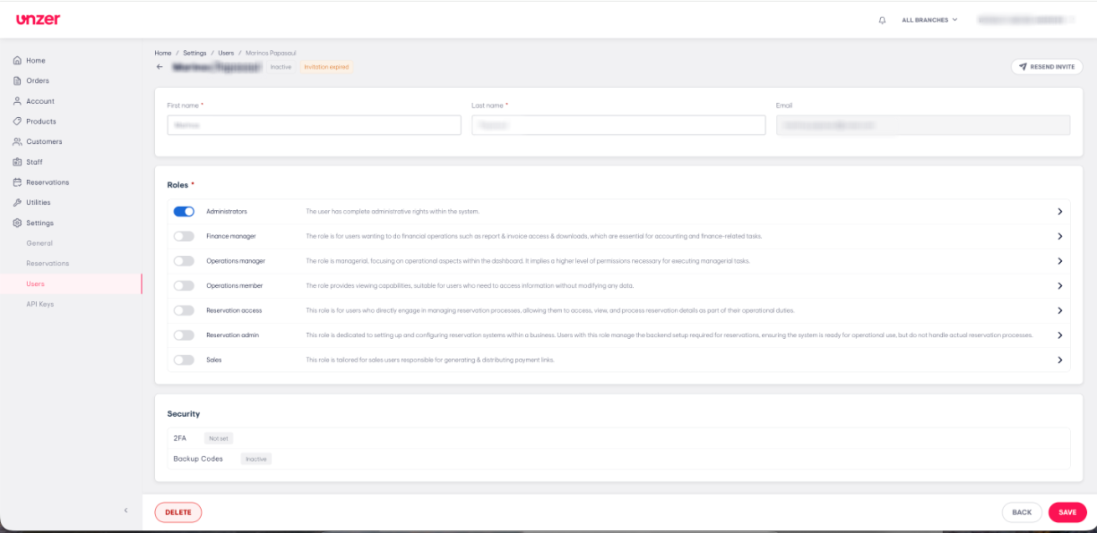 Individual user detail view