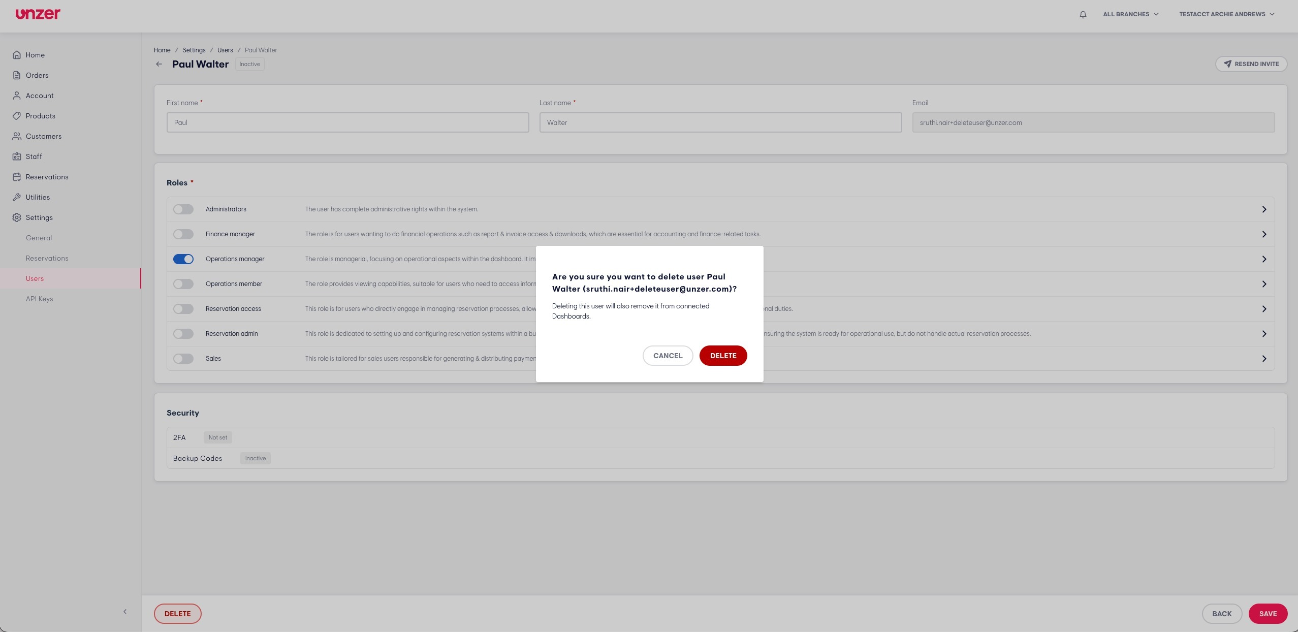 Confirm delete action