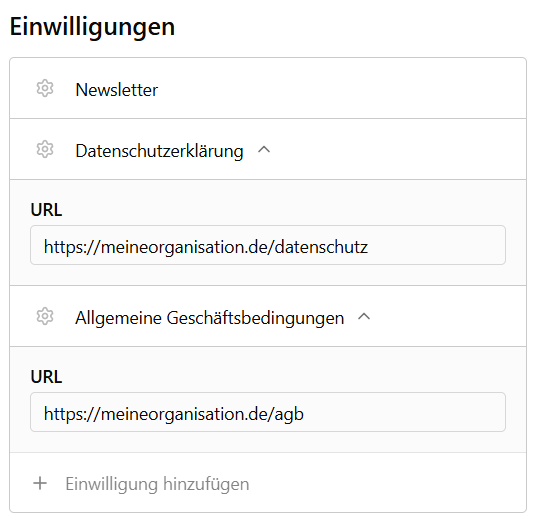 Screenshot: Ausgeklapptes Feld zum Hinterlegen des Links
