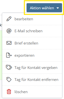 Screenshot des Buttons Aktion wählen
