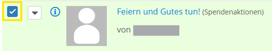 Screenshot der markierten Spendenaktion