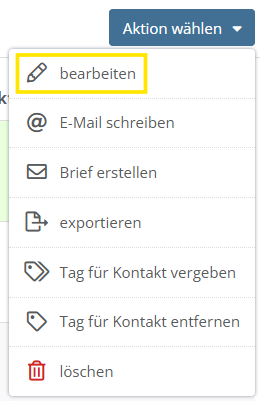 Screenshot des Menüpunkts bearbeiten