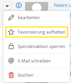 Screenshot des Menüpunkt Favorisierung aufheben