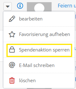 Screenshot vom Menüpunkt Spedenaktion sperren