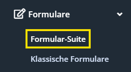 Screenshot des Menüs mit dem Punkt Formular-Suite und Klassische Formulare