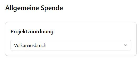 Auswahl der Projektzuordnung im Bereich Spende