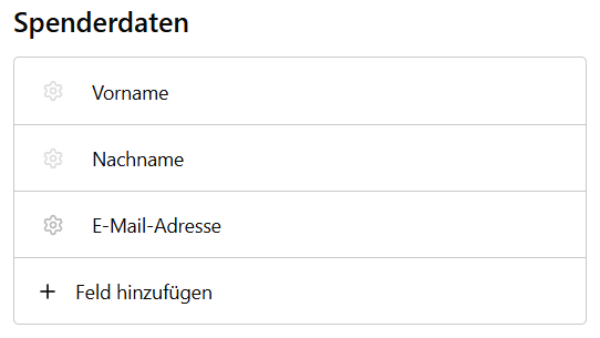 Übersicht der Spenderdatenfelder im Single-Step Formular