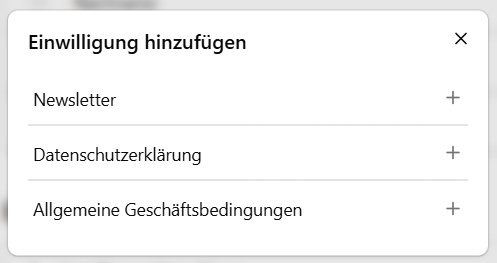 Übersicht der Einwilligungsfelder