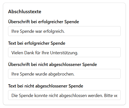 Screenshot der Konfiguration der Abschlusstexte