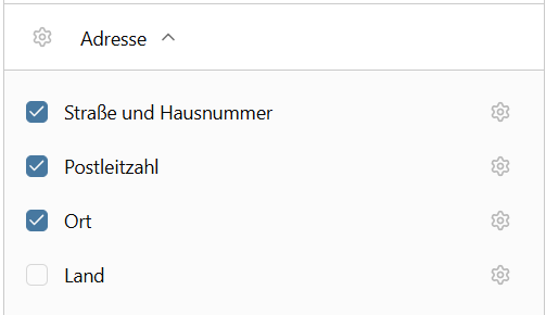 Screenshot der Optionen für Adresse