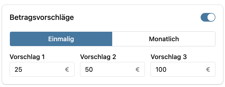 Screenshot: Einstellungen mit aktivierten Betragsvorschlägen.