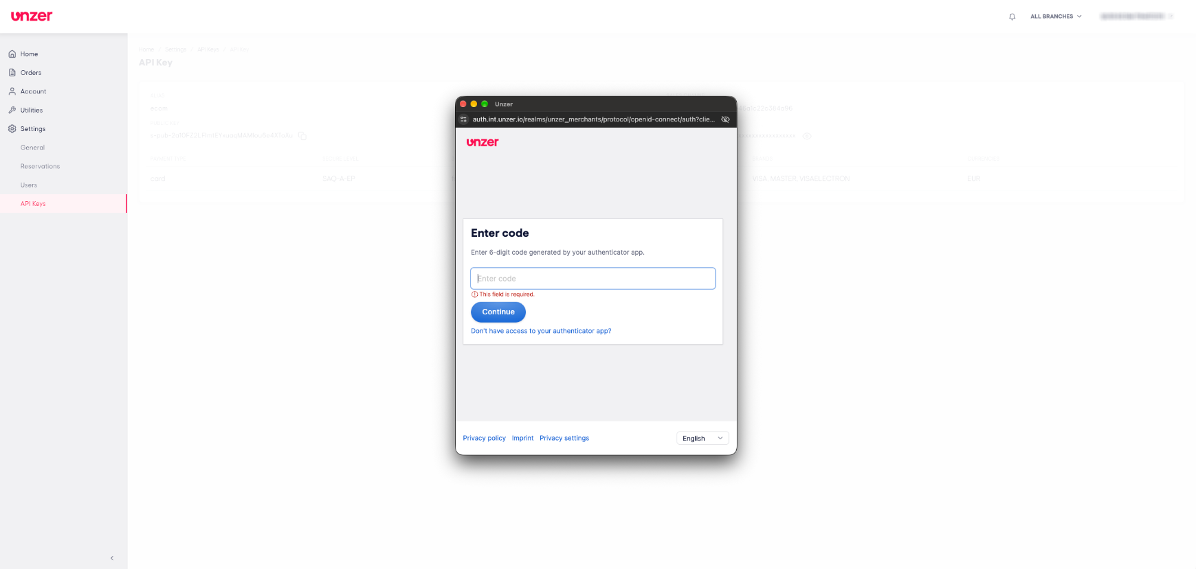 2FA verification modal