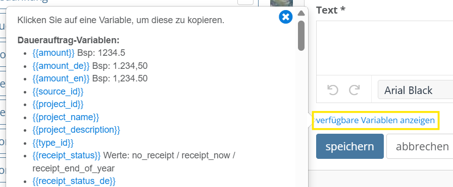 Screenshot des Fensters bei "verfügbare Variablen anzeigen"