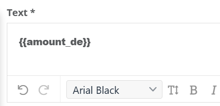 Screenshot des Textfeldes mit einer eingefügten Variable