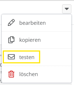 Screenshot des Menüpunkts testen