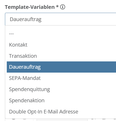 Screenshot der Variablen Auswahl